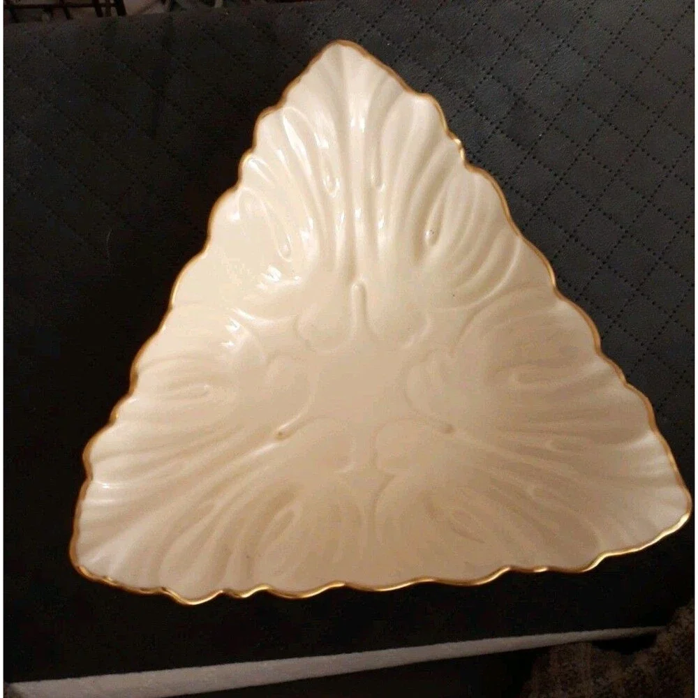 LENOX Triad Woodland Collection Triangle Candy Dish Bowl Acanthus Leaf 24k Gold
